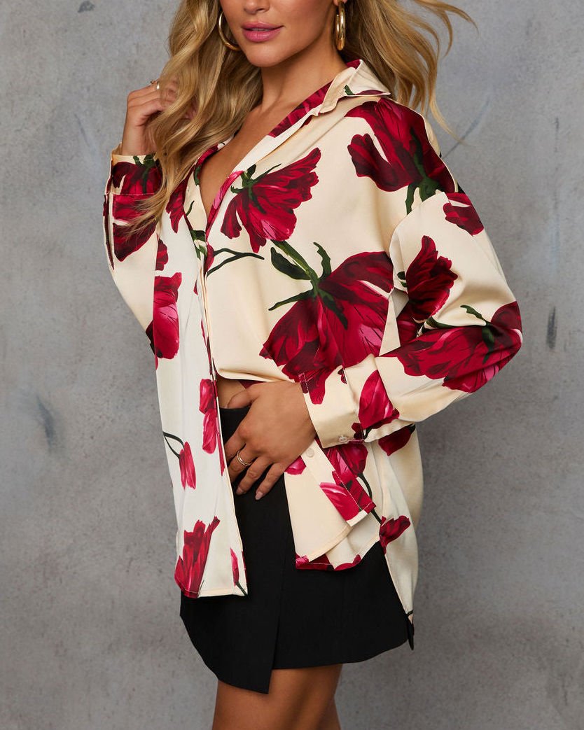 CREAM-RED-FLORAL SHIRT