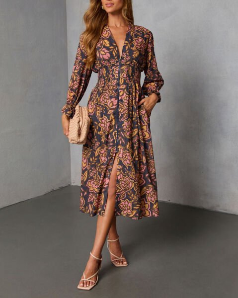 NAVY-PINK-FLORAL DRESS S - NAVY-PINK-FLORAL