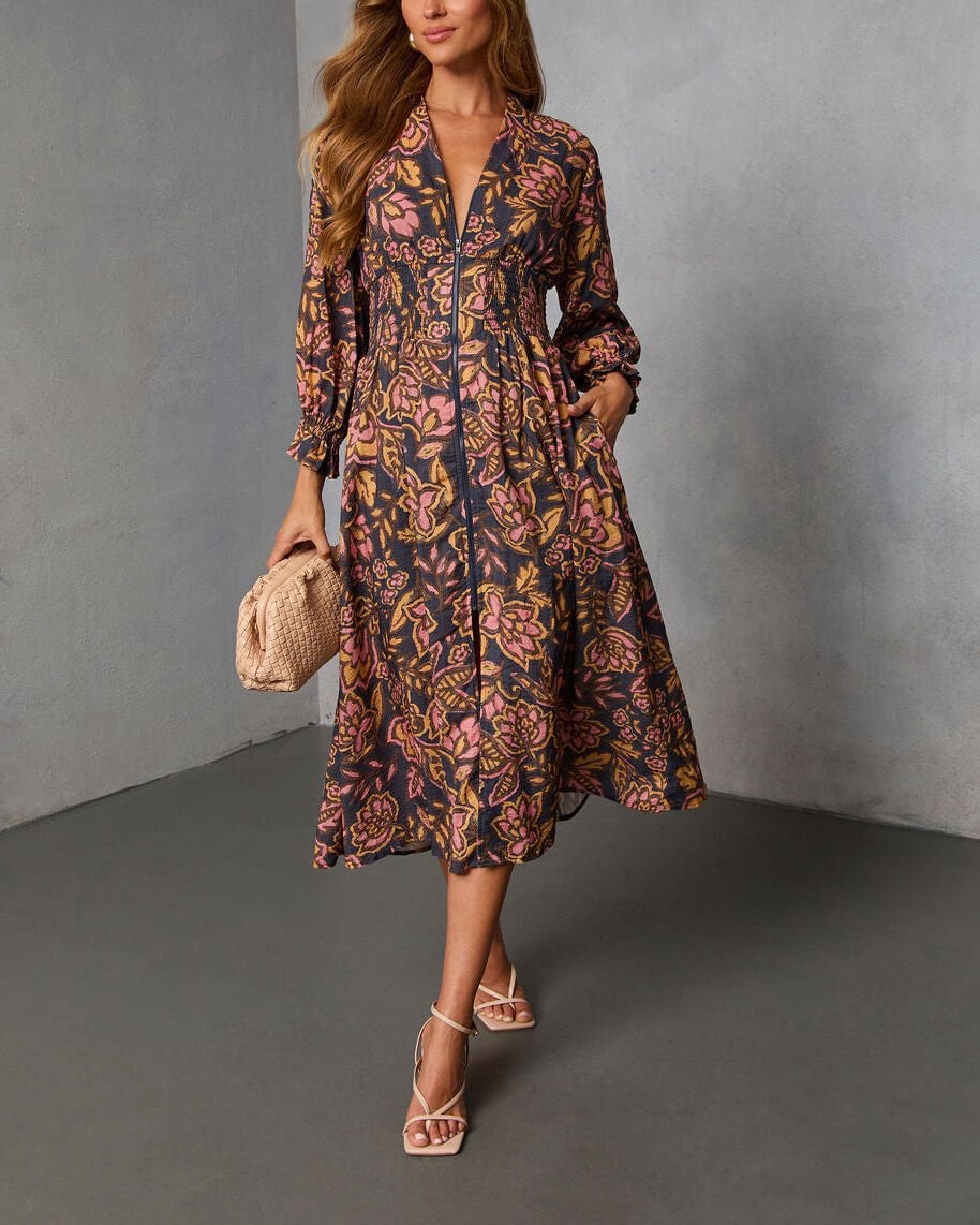 NAVY-PINK-FLORAL DRESS M - NAVY-PINK-FLORAL