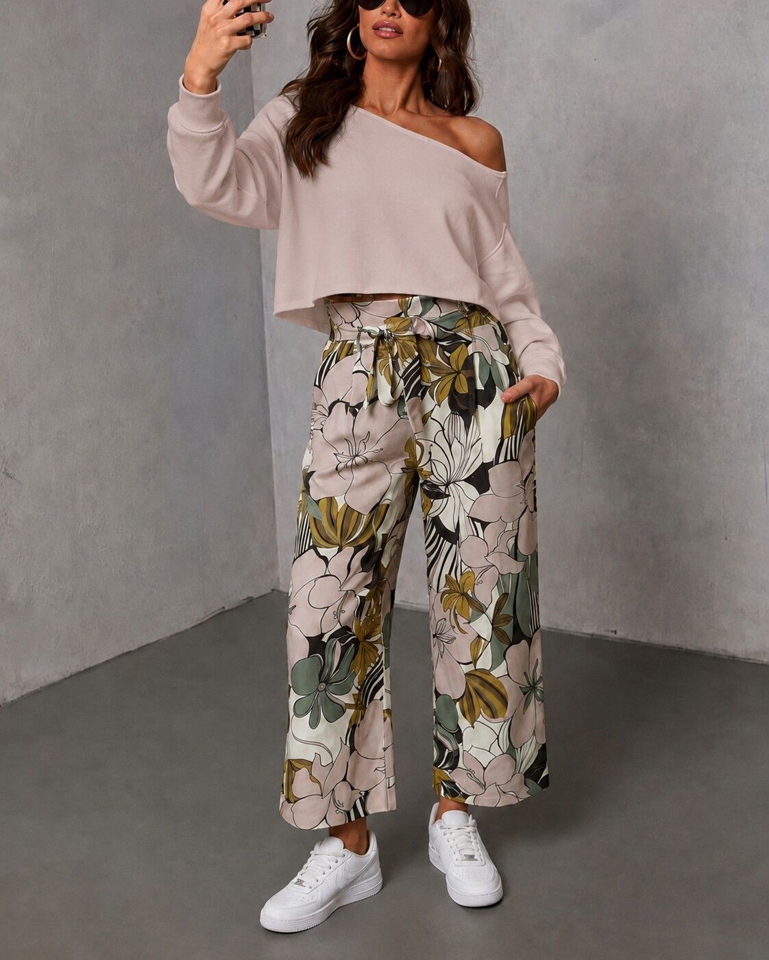 ECRU-PINK-FLORAL PANTS