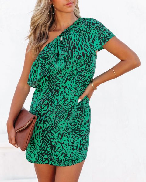 GREEN-BLACK-LEOPARD  DRESS