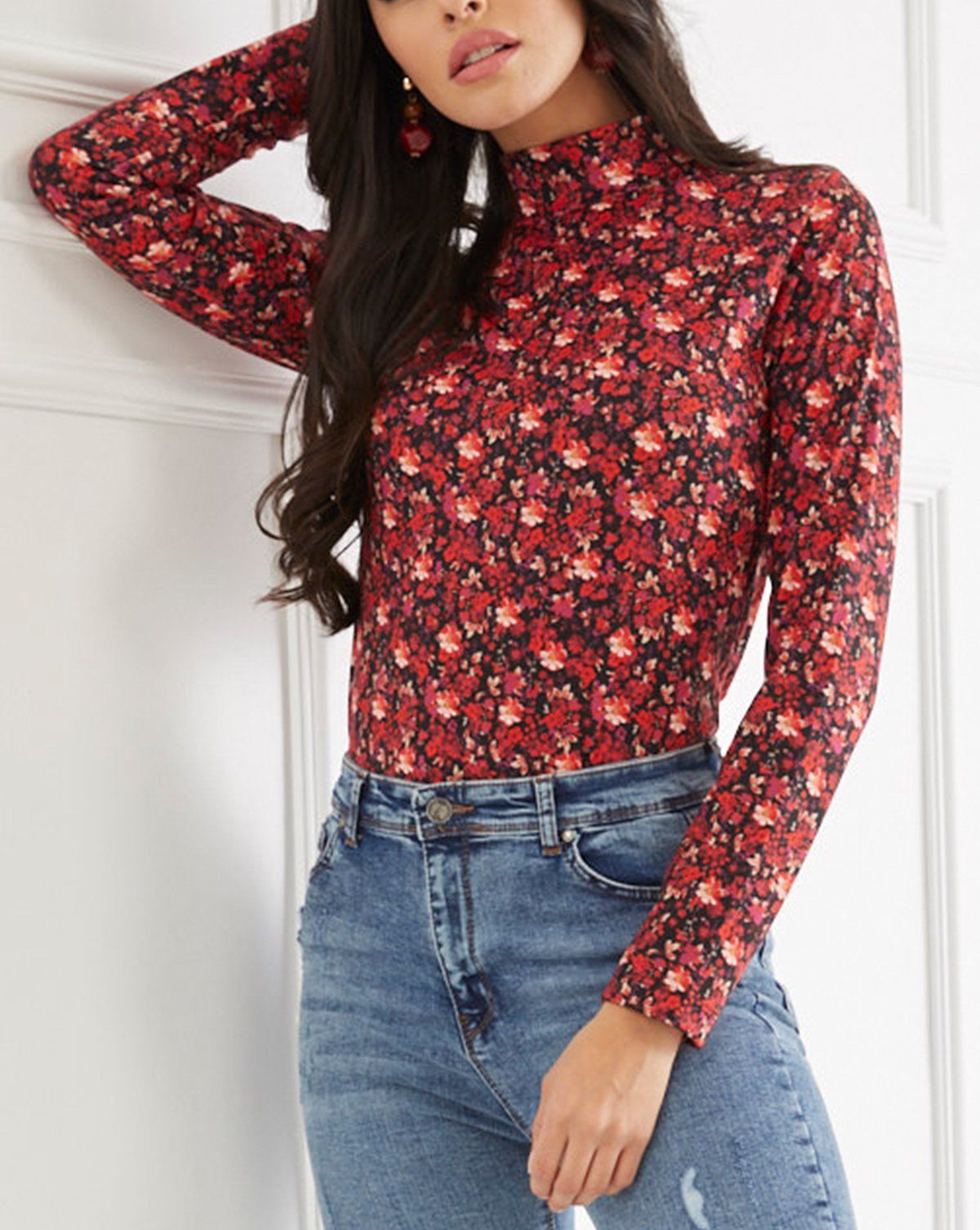 BURGUNDY-FLORAL BLOUSE