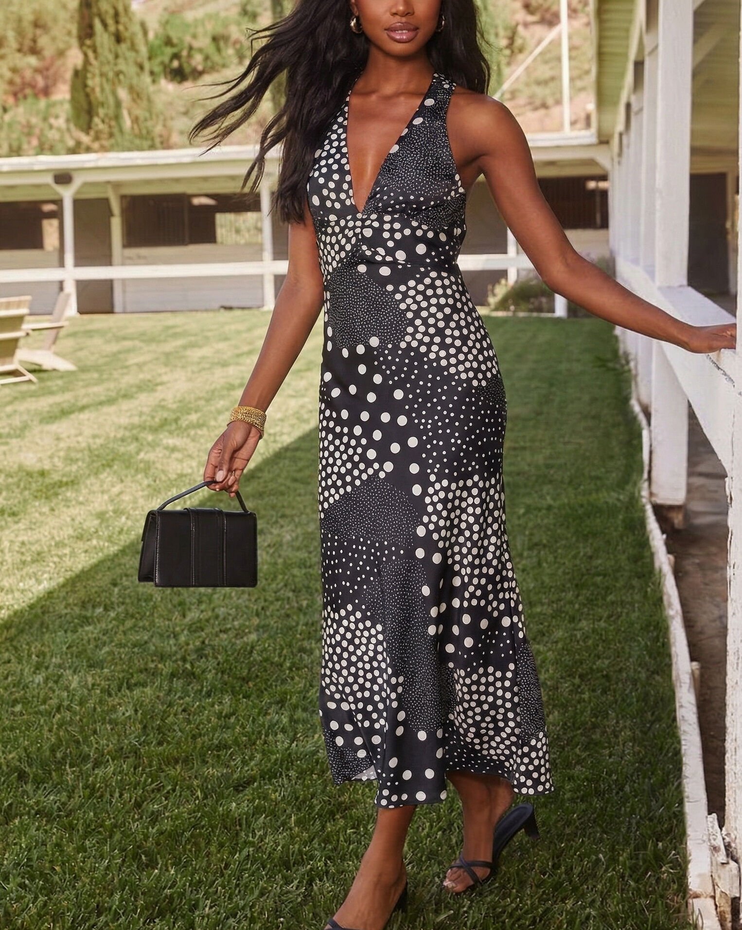 BLACK-WHITE-PRINTED DRESS XL - BLACK-WHITE-PRINTED