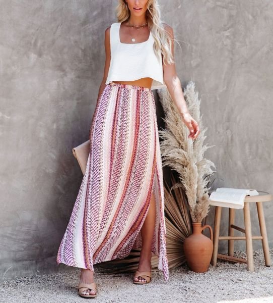 ECRU-RED-PRINTED  SKIRT