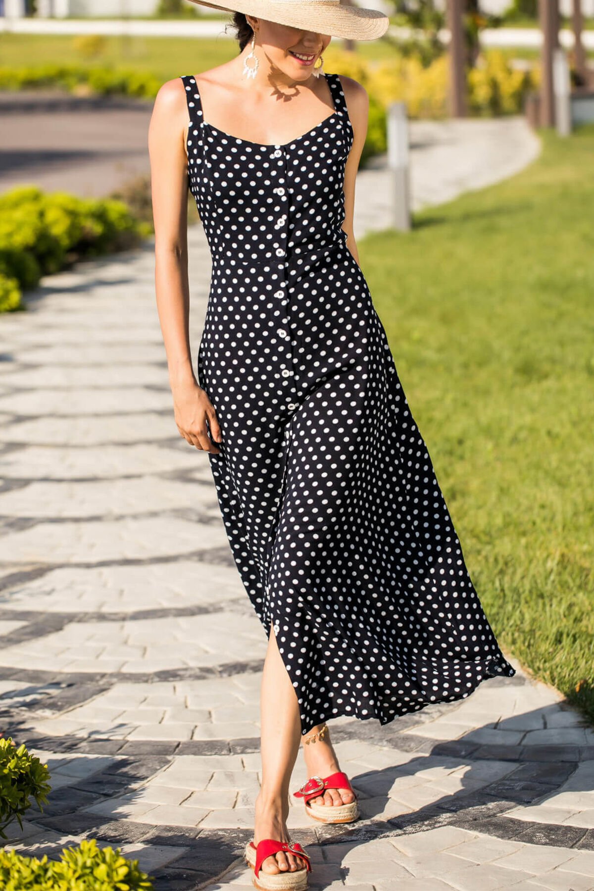 BLACK-POLKA-DOT DRESS S - BLACK-POLKA-DOT