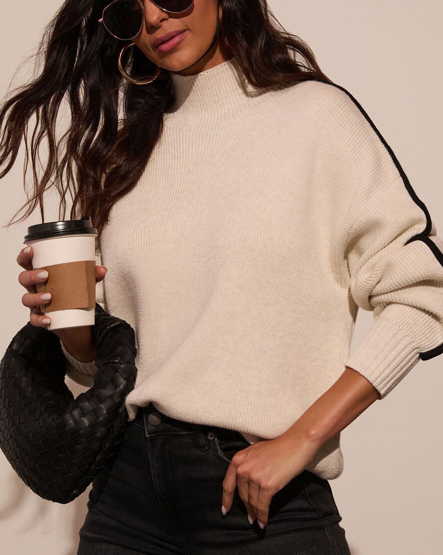 CREAM-BLACK SWEATER L - CREAM-BLACK