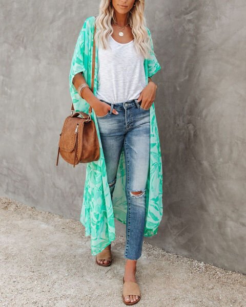MINT-ECRU-FLORAL KIMONO