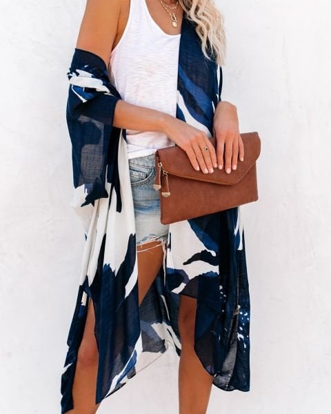 NAVY-WHITE-PRINTED  KIMONO