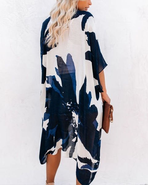 NAVY-WHITE-PRINTED  KIMONO