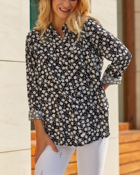 BLACK-ECRU-PRINTED BLOUSE