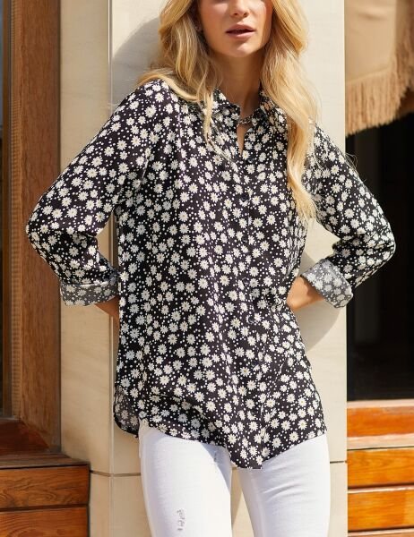 BLACK-ECRU-PRINTED BLOUSE
