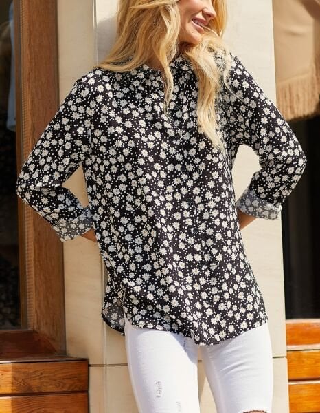 BLACK-ECRU-PRINTED BLOUSE