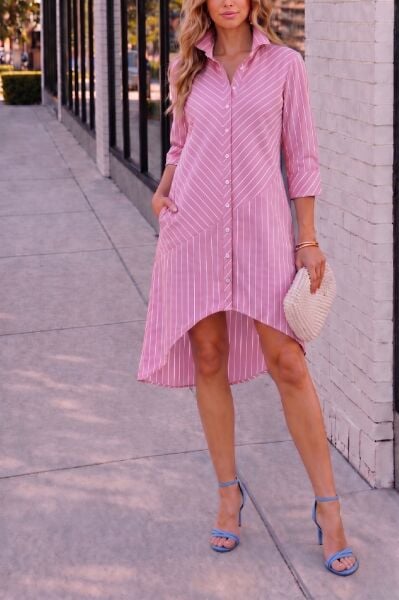 PINK-WHITE-STRIPED DRESS S - PINK-WHITE-STRIPED