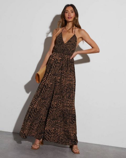 BROWN-BLACK-PRINTED DRESS