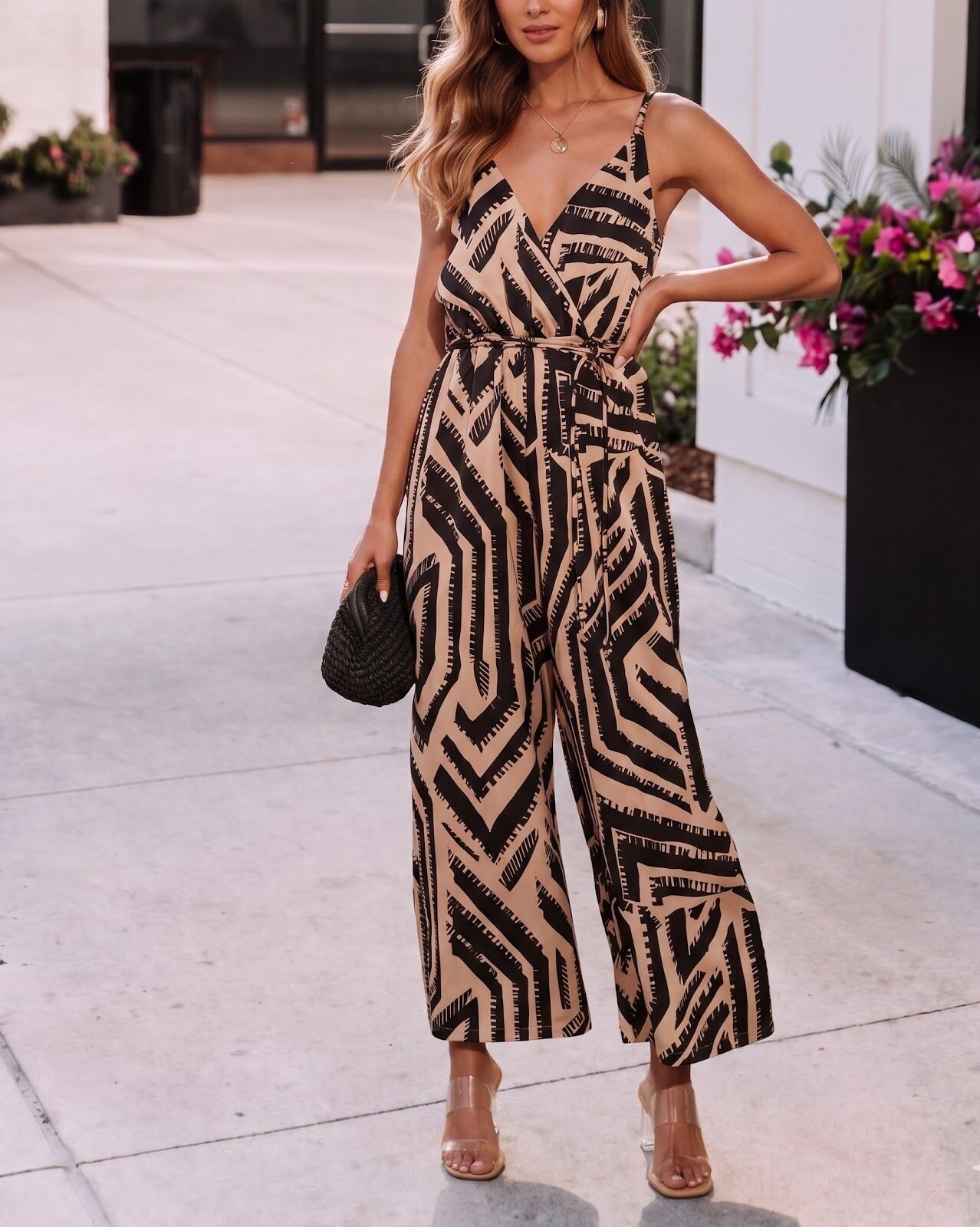 BLACK-LATTE-PRINTED JUMPSUIT
