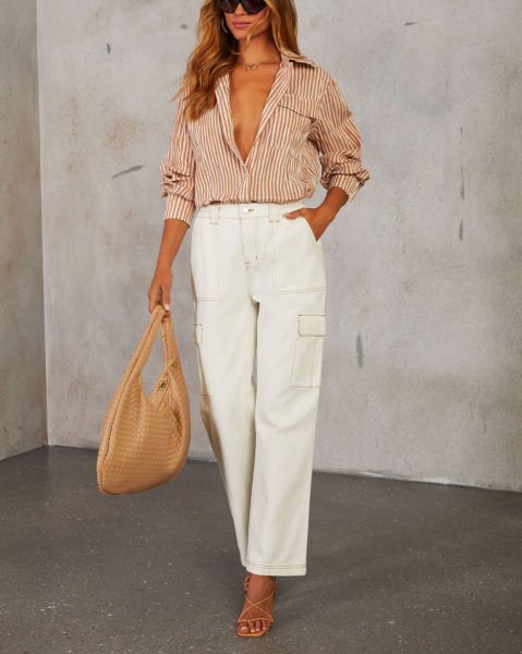 ECRU-RUST-STRIPED  SHIRT