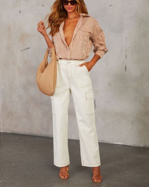 ECRU-RUST-STRIPED  SHIRT