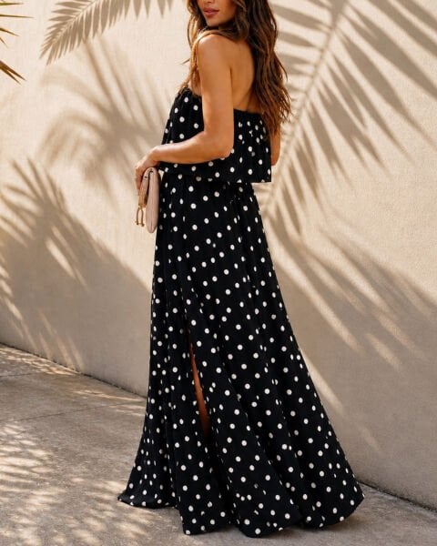 BLACK-ECRU-POLKADOT DRESS