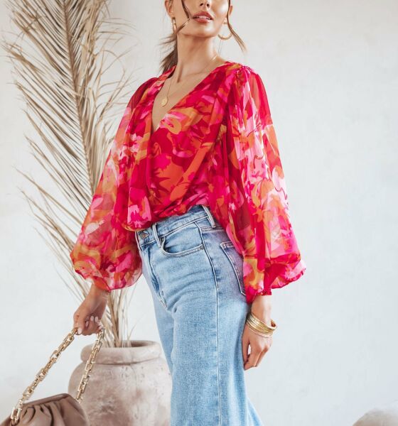 PINK-CORAL-FLORAL BLOUSE