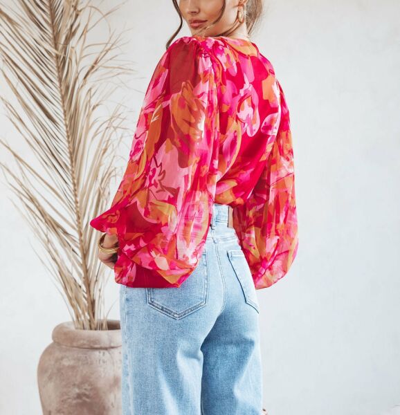 PINK-CORAL-FLORAL BLOUSE