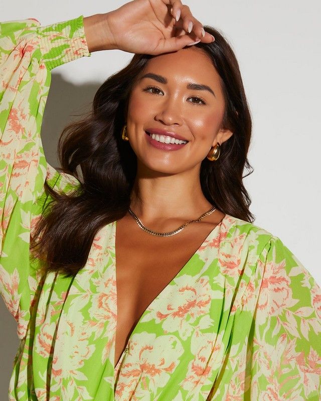 GREEN-FLORAL BLOUSE
