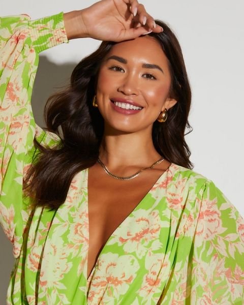 GREEN-FLORAL BLOUSE