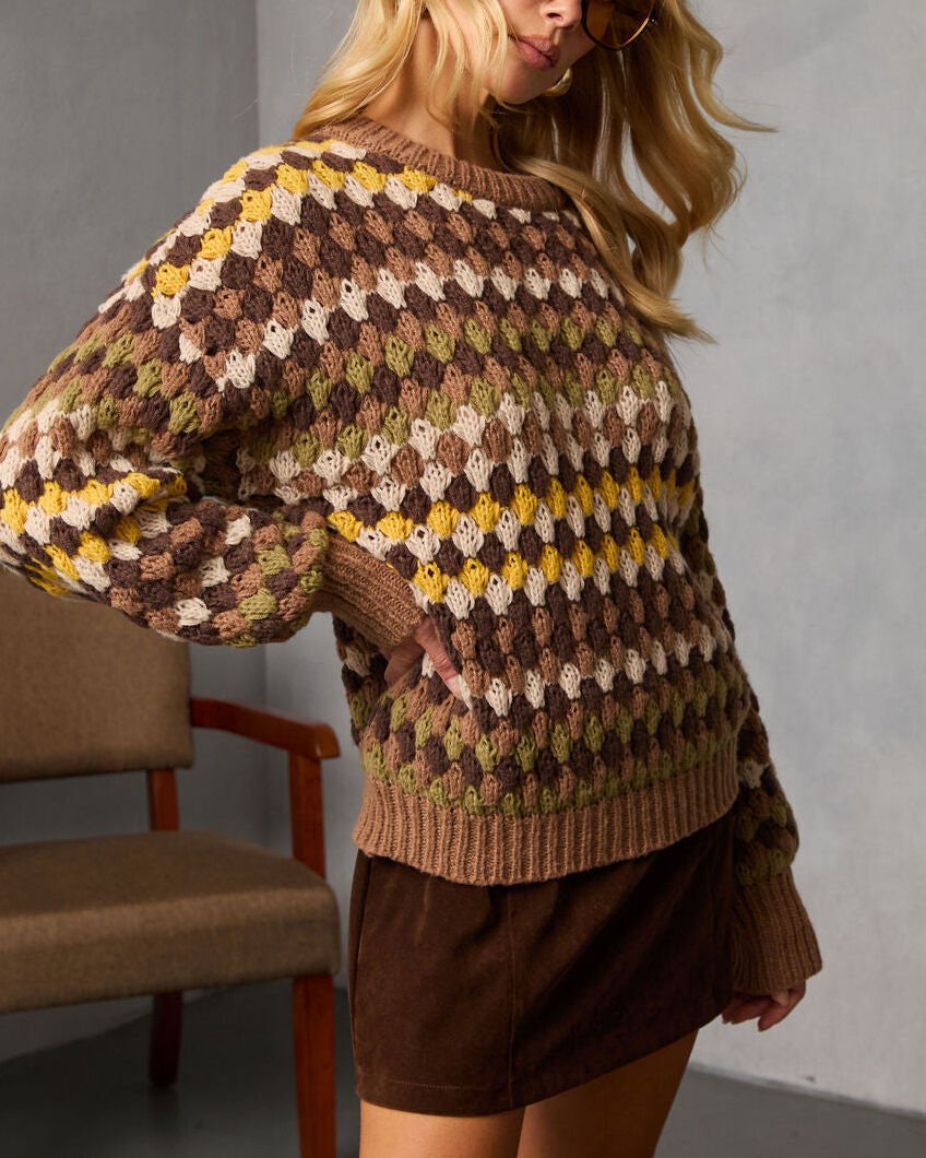 BROWN-ECRU SWEATER S - BROWN-ECRU