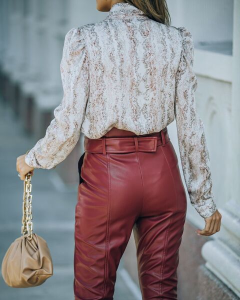 BROWN-SNAKE-PRINT BLOUSE XL - BROWN-SNAKE-PRINT