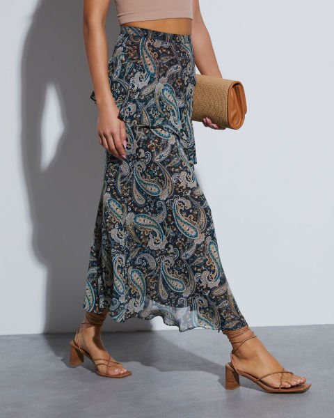 TEAL-BLACK-PRINTED SKIRT