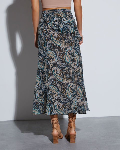 TEAL-BLACK-PRINTED SKIRT
