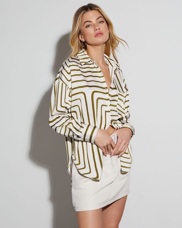 ECRU-OLIVE-STRIPED SHIRT