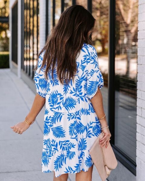 ECRU-BLUE-FLORAL DRESS