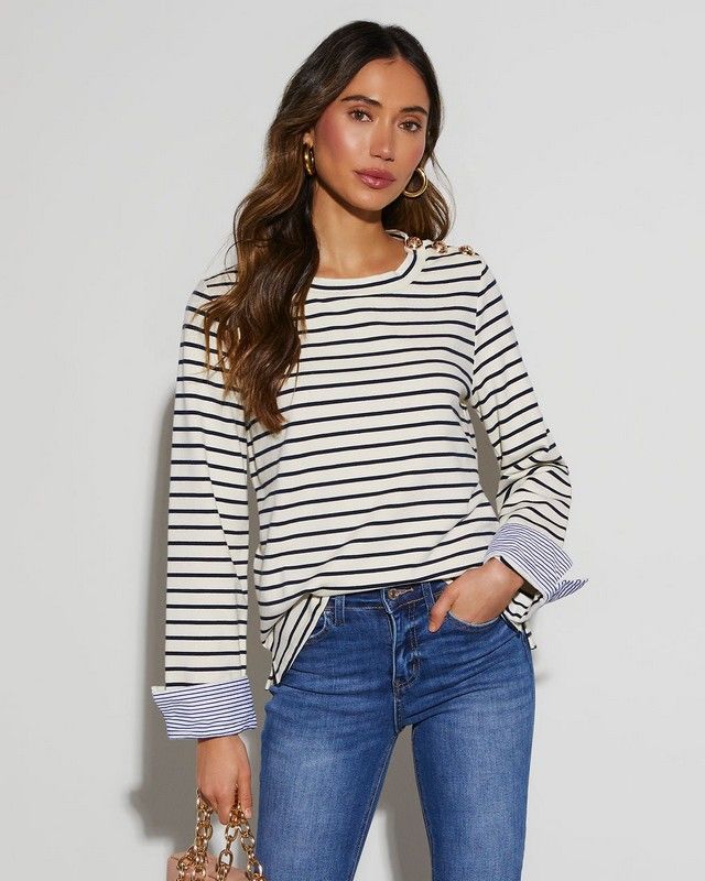 ECRU-NAVY-STRIPED SWEATSHIRT