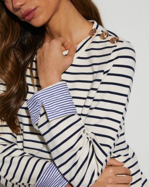 ECRU-NAVY-STRIPED SWEATSHIRT