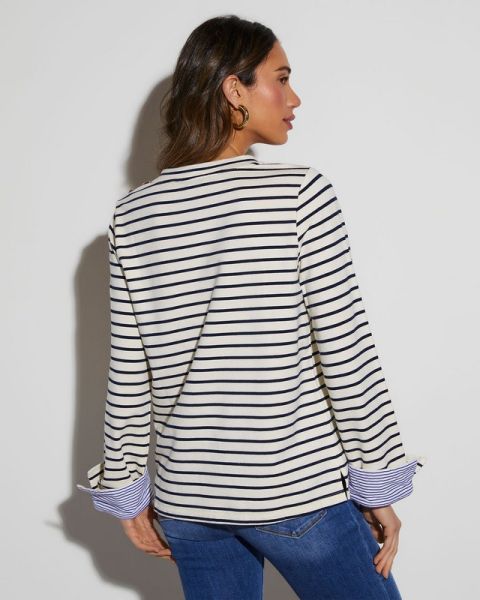ECRU-NAVY-STRIPED SWEATSHIRT