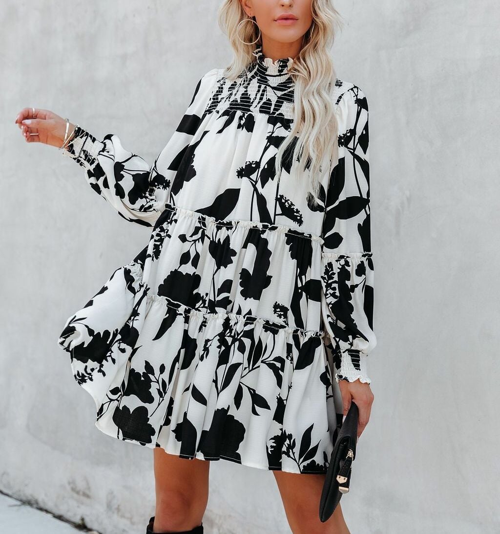 BLACK-WHITE-FLORAL DRESS