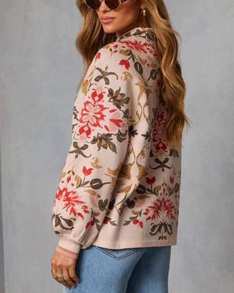 CREAM-RED-FLORAL SWEATER