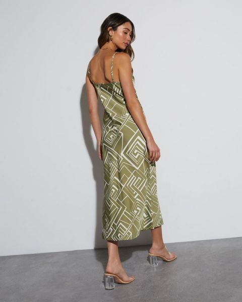 OLIVE-ECRU-PRINTED DRESS