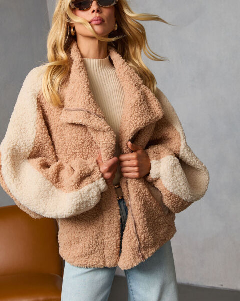 BEIGE-CAMEL FLEECE JACKET