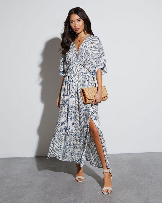 WHITE-NAVY-PRINTED DRESS