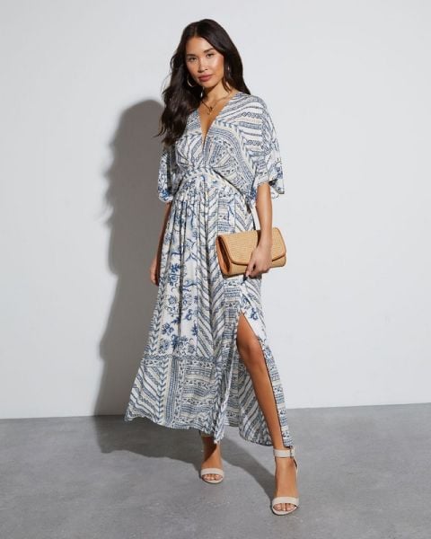 WHITE-NAVY-PRINTED DRESS