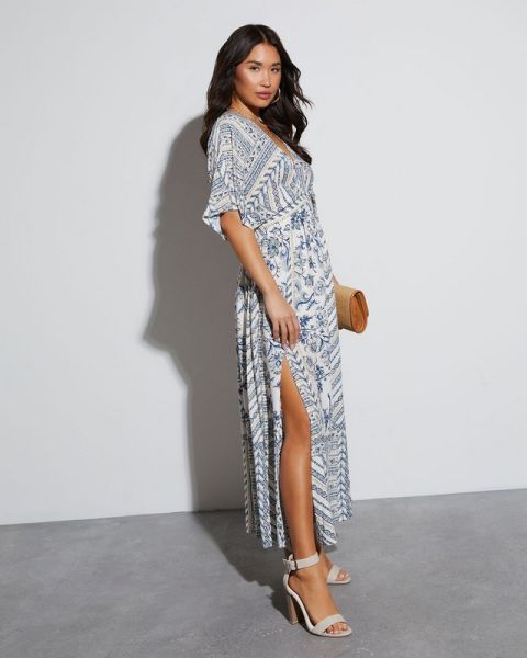 WHITE-NAVY-PRINTED DRESS