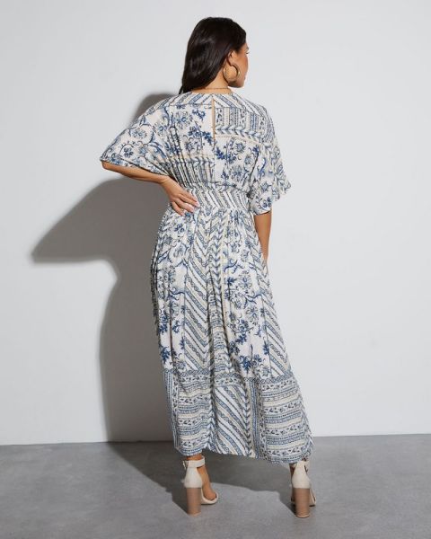 WHITE-NAVY-PRINTED DRESS