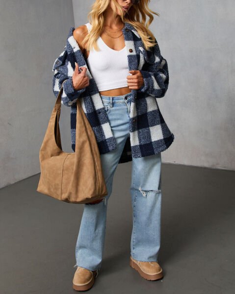 NAVY-ECRU-PLAID SHIRT XL - NAVY-ECRU-PLAID