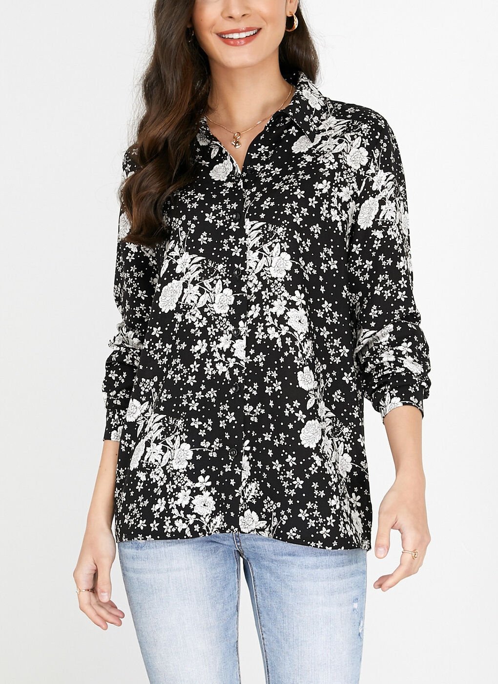BLACK-WHITE-FLORAL SHIRT