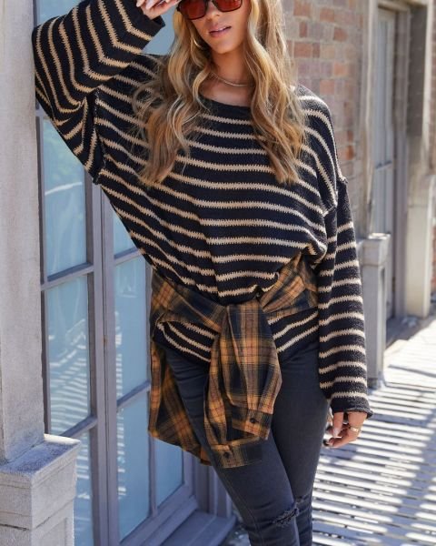 BLACK-CAMEL-STRIPED SWEATERS