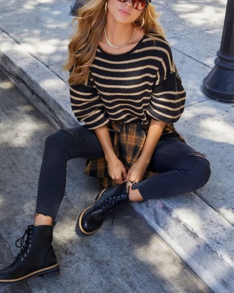 BLACK-CAMEL-STRIPED SWEATERS