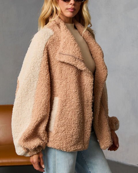 BEIGE-CAMEL FLEECE JACKET XL - BEIGE-CAMEL