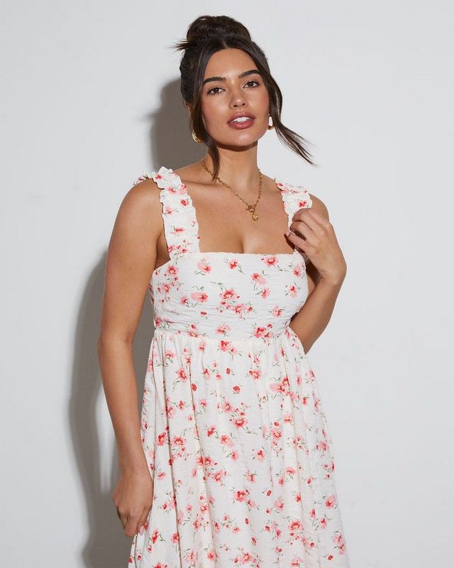 ECRU-RED-FLORAL DRESS