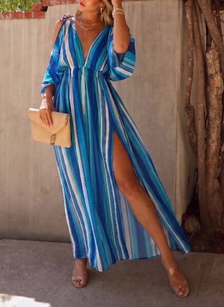 ECRU-BLUE-FLORAL DRESS